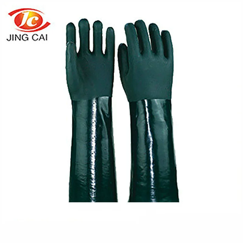 Оптовая Продажа с фабрики 45 см темно-зеленые резиновые перчатки из ПВХ по охране труда чистые толстые маслостойкие практичные расширенные перчатки