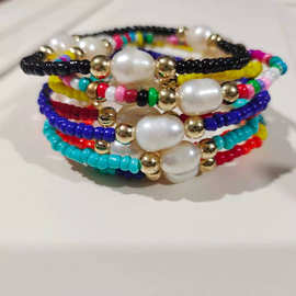 巴洛克天然珍珠手工手链饰品日韩风时尚彩虹小手链女MGB米珠编织