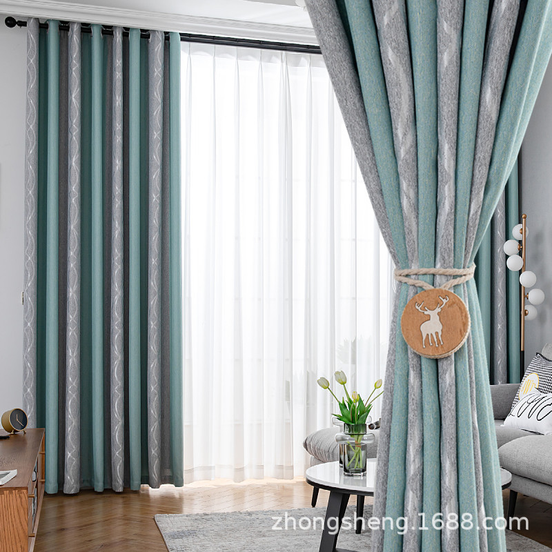 New thick anti-cashmere linen jacquard curtain Nordic gradient stripe seamless stitching curtain fabric batch
