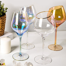 日韩彩色电镀红酒杯高脚杯透明高档玻璃洋酒杯套装礼盒礼盒装