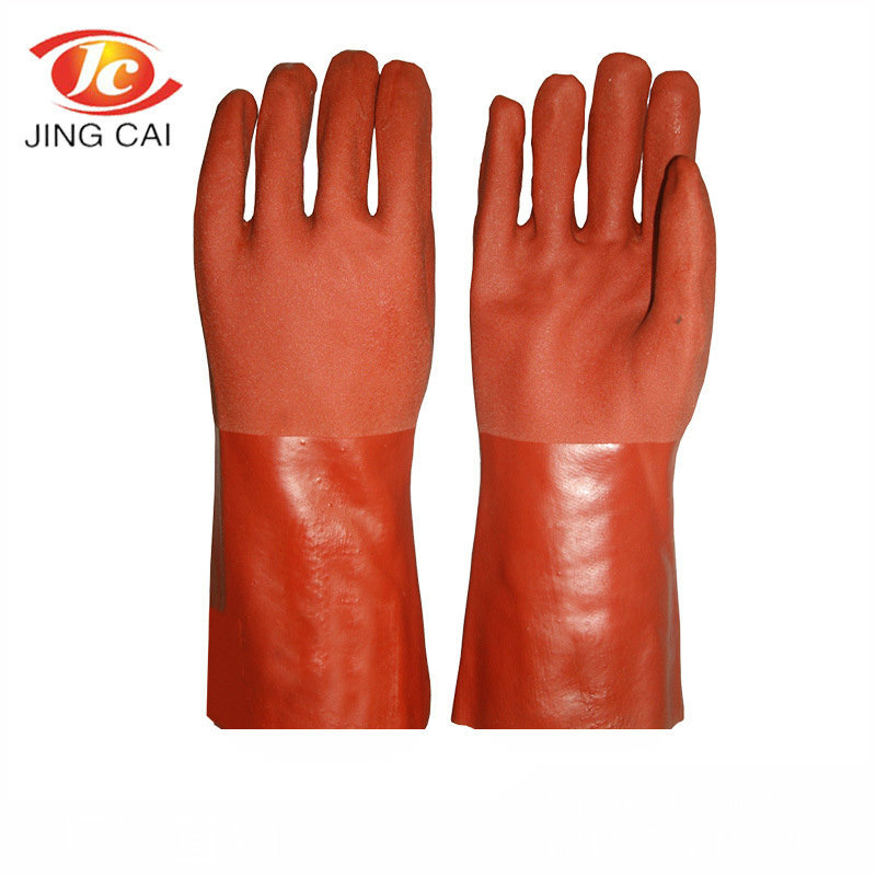 40cm棕色磨砂PVC手套 PVC防滑防护手套 PVC劳保手套