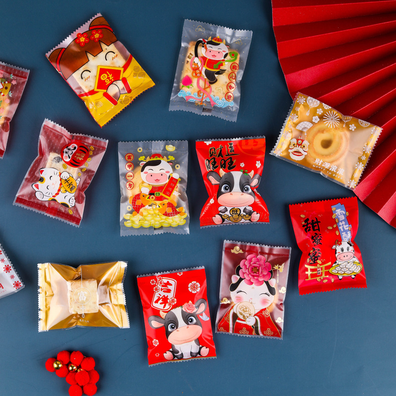 圣诞节雪花酥机封袋宫廷风卡通四合一牛轧雪花酥曲奇饼干包装袋