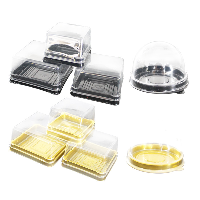 Tapa de plástico cuadrado redondo yema de huevo crujiente blister caja bandeja de pastel de Luna nieve Mei Niang bola verde caja de embalaje 50 piezas