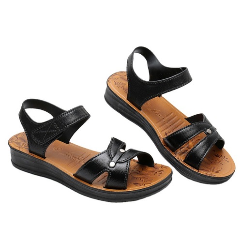 Mom Sandals Women's Casual Flat Non-Slip Thick Heel Sandals Middle-aged and Elderly Wear Fashion Sandals Old People's Shoes Summer
