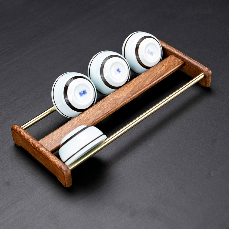 Copper tea cup ebony, glass holder, storage system, tea set with accessories