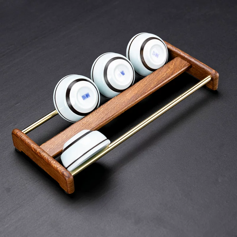Copper tea cup ebony, glass holder, storage system, tea set with accessories