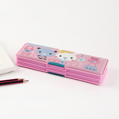 Multifunctional children's pencil case cartoon pencil case with pencil sharpener double-open plastic primary school student pencil case