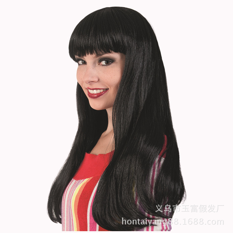 Specializing in the production of wigs women's medium and long straight hair black red Golden straight hair shoulder-length full head foreign trade wigs