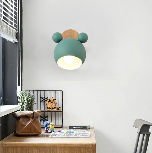 Nordic creative macaron wall lamp, simple and personalized bedroom, Mickey log cartoon, warm children's room bedside lamp