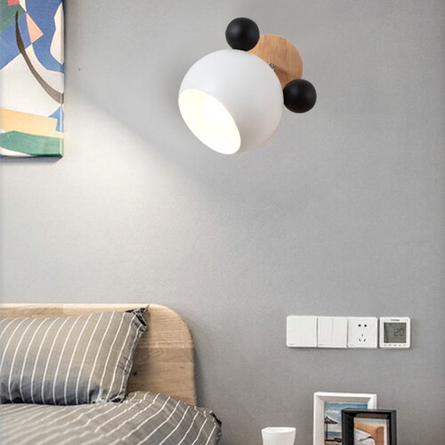 Nordic creative macaron wall lamp, simple and personalized bedroom, Mickey log cartoon, warm children's room bedside lamp