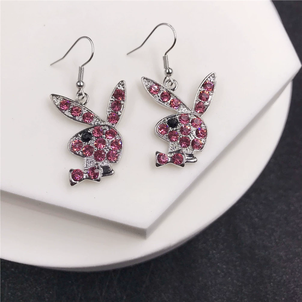 Кролик клип-уши серьги, нержавеющая сталь, кристалл из rhinestone, панк-хип-хоп стиль, без прокола