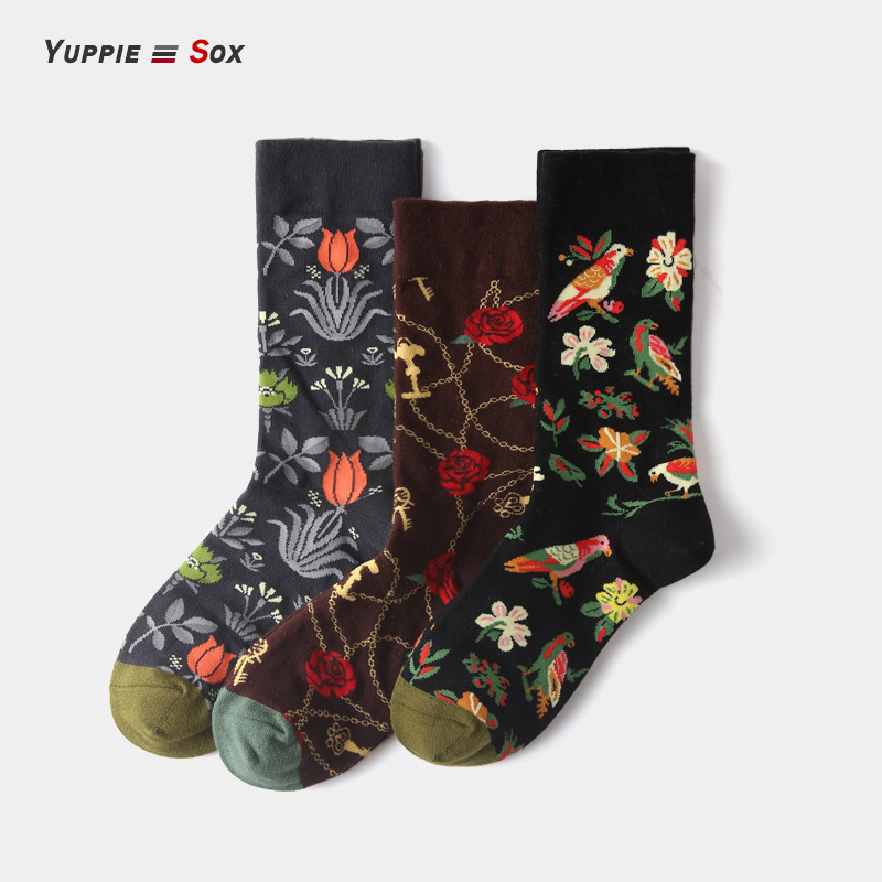 French Oil Painting Socks Women's Casual Trendy Socks Ins Popular Stylish Casual Jacquard Skateboard Street Hyuna Flower Socks