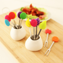 水果叉硅胶不锈钢杂果食品陶瓷底座韩系同网红摆件套装甜品水果捞