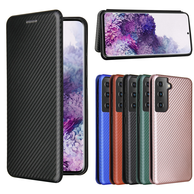 For Samsung S21 Mobile phone case Samsung S21 carbon fiber Flip business leather case protective case