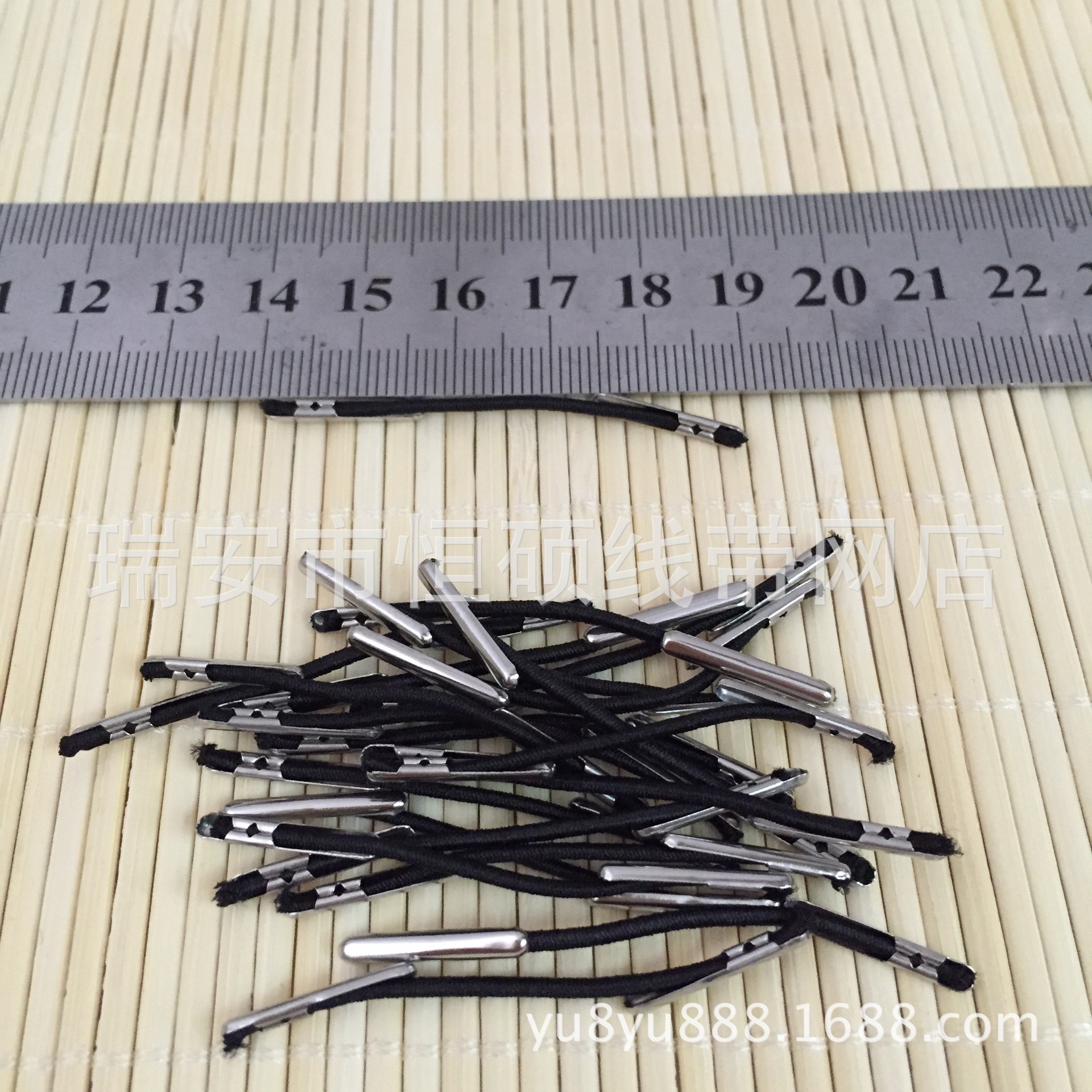 5cm长1.5mm粗黑白色橡筋圆实心编织卡头绳涤纶弹力绳金属扣高弹力