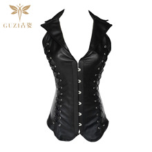 跨境货源钢骨PU皮塑身衣 欧美收腹宫廷束身衣一件代发 塑身上衣