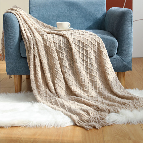Nordic sofa blanket knitted blanket shawl blanket Amazon tassel air conditioning blanket bedside towel solid color summer blanket