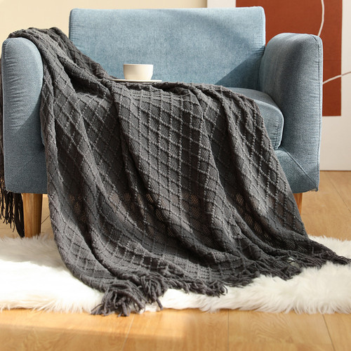 Nordic sofa blanket knitted blanket shawl blanket Amazon tassel air conditioning blanket bedside towel solid color summer blanket