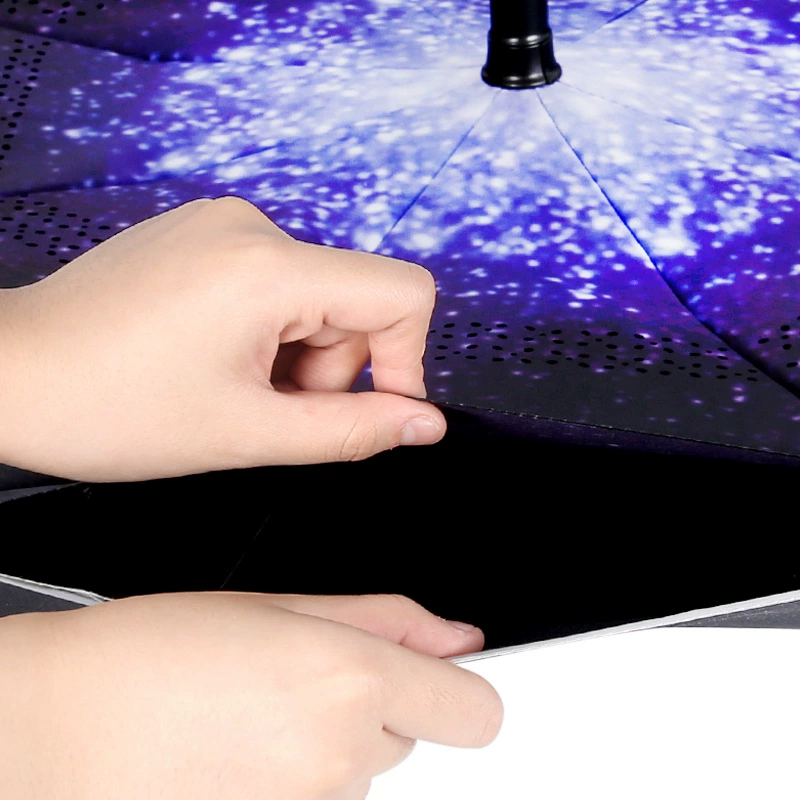 Reverse light strip Creative double -layer fully automatic reverse umbrella free to hold rain rain car fixed rod reverse ads reverse umbrella