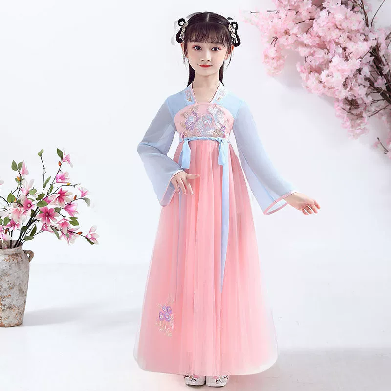 Летнее платье ханьфу для девочек, детское Старинное платье Super Fairy в западном стиле, сказочное платье, платье принцессы в китайском стиле в стиле ретро