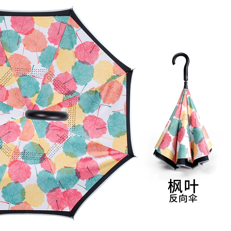 Reverse light strip Creative double -layer fully automatic reverse umbrella free to hold rain rain car fixed rod reverse ads reverse umbrella