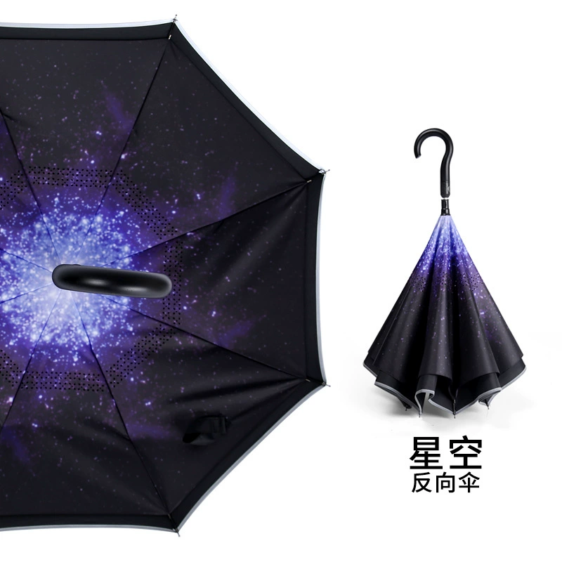 Reverse light strip Creative double -layer fully automatic reverse umbrella free to hold rain rain car fixed rod reverse ads reverse umbrella