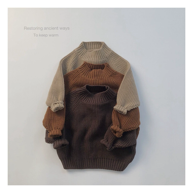 Children's Knitted Thick Sweater, Unisex High-Collar Pullover, Sizes 80–130 cm