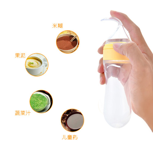 Factory Direct Sale Silicone Rice Pudding Bottle Silicone Spoon Feeding Baby Food Spoon Squeeze Spoon Milks Bottle Suction Soft Spout