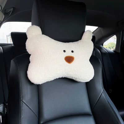 Car Cartoon Bear Headrest Lumbar Support Women's Neck Pillow Plush Cushion Car Seat Interior Accessories Cross-Border Hot Sale (Headrest) - lamb-fleece-white-bear-headrest