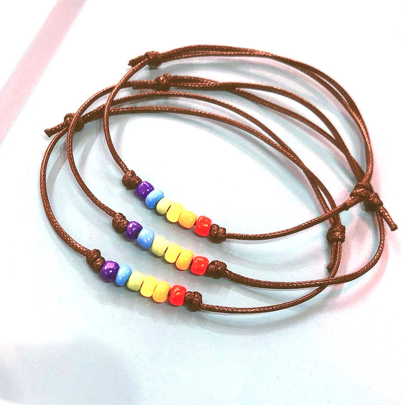 Fashionable and Simple Woven Rice Bead Beaded Friendship Bracelet Rainbow Color Rice Bead Woven Couple Bestie Bracelet Wholesale