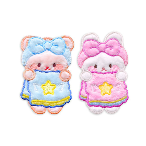 Bear Rabbit Couple Animal Embroidery Sticker Scarf DIY Hat Glove Decoration Down Jacket Patch Sticker Cute D3-4