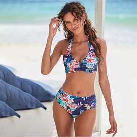 泳衣欧美亚马逊跨境外贸性感分体两件套印花比基尼bikini出口工厂