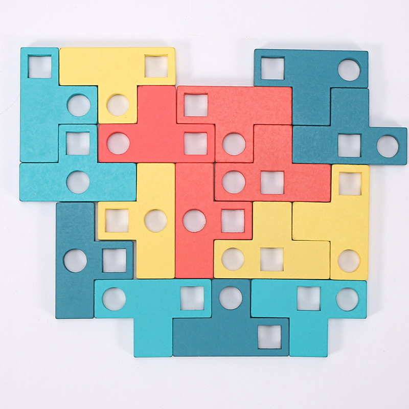 Juego de mesa de madera en forma de T para niños entrenamiento de pensamiento lógico Tetris rompecabezas juego de juguete de inteligencia