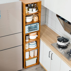 Kitchen gap bamboo shelf floor multi-layer storage rack household items all-in-one counter surface bowl and spice rack