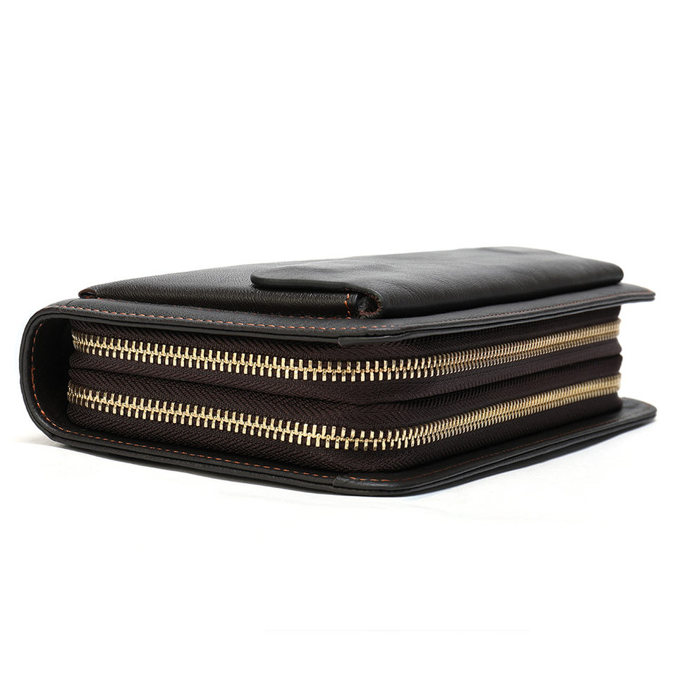 Ví nam da bò thật dáng dài kiểu clutch có khóa kéo hai lớp và ngăn đựng tiền xu — Cà phê/khóa kéo đơn, Màu Đen/khóa kéo đơn, 9013 màu đen, Cà phê 9013