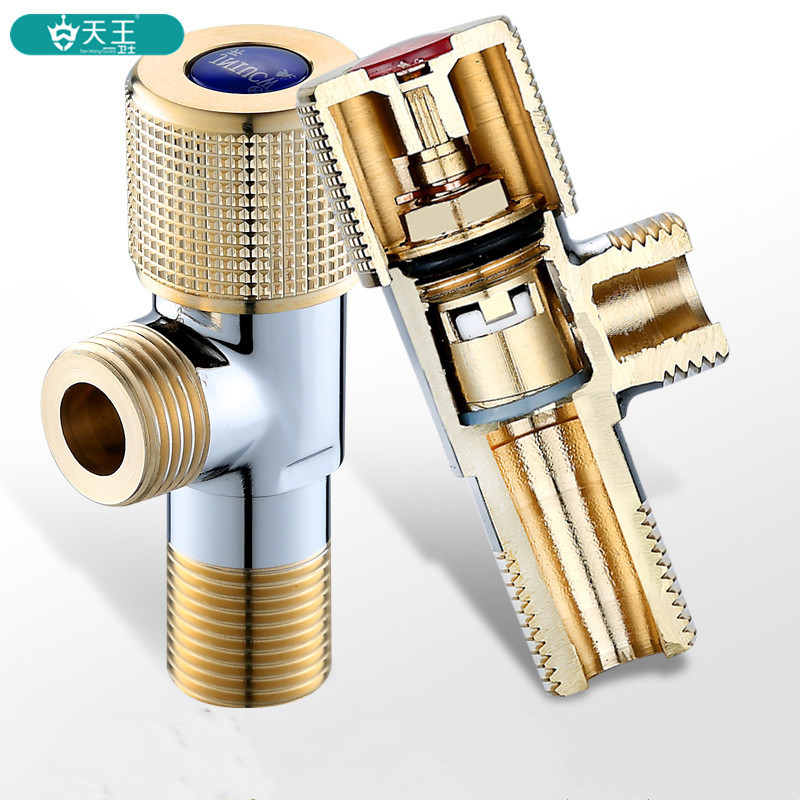Red triangle valve hot and cold water thickening heavy explosion-proof copper angle valve one in two out three-way water heater valve switch