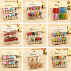 Wooden clips, small wooden clips, home and daily use, photo clips, cartoon, photo holders, 12 pieces set with hemp rope