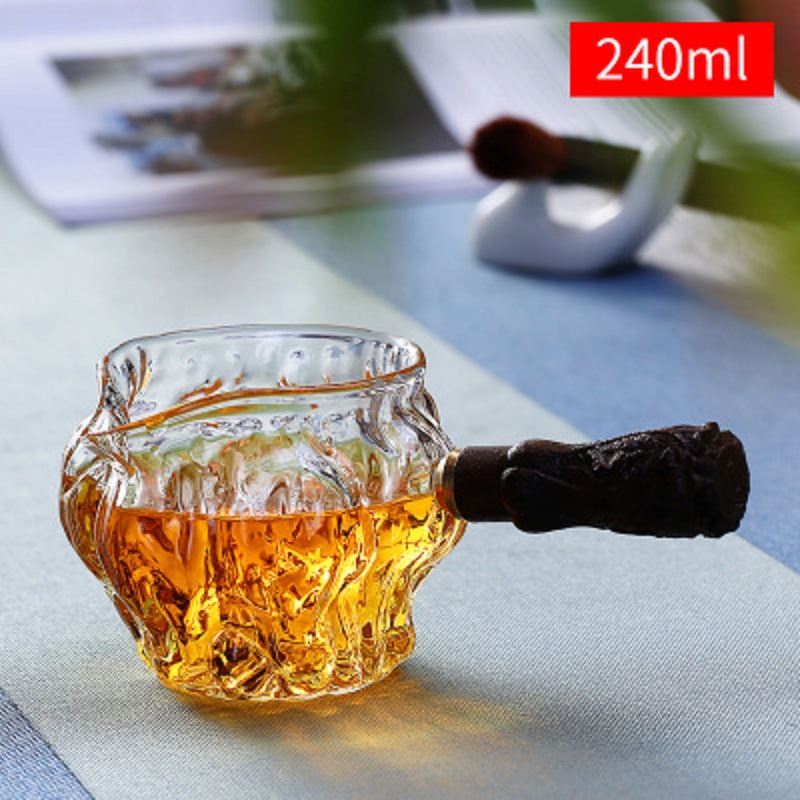 Asa lateral de vidrio taza justa traje de fuga de té juego de té de Kung Fu separación de té de vidrio de borosilicato patrón de malla de martillo Té Mar