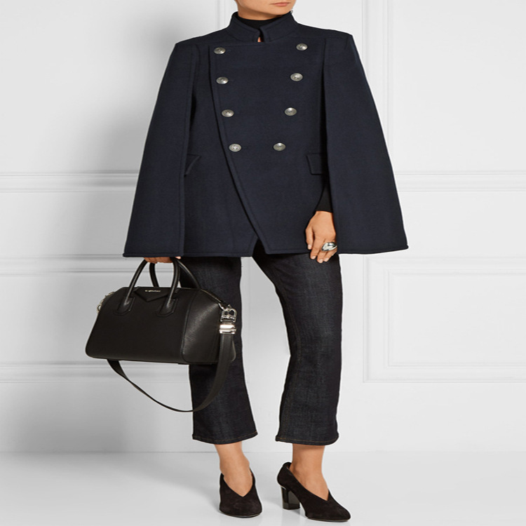 Autumn and Winter New European and American All-match Military Style Double-breasted Loose Cloak Coat Woolen Coat Mid-length Cloak for Women Autumn and Winter New European and American All-match Military Style Double-breasted Loose Cloak Coat Woolen Coat Mid-length Cloak for Women