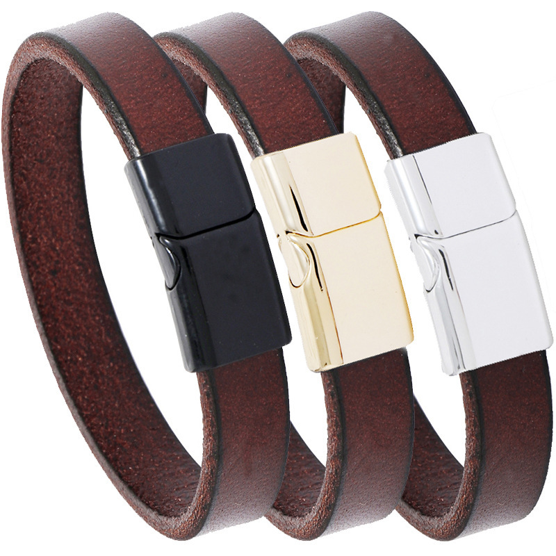 Brown Artistic Men's and Women's Casual Multicolor Alloy Magnet Buckle Gossy Mori Simple Cowhide Bracelet Retro Bracelet