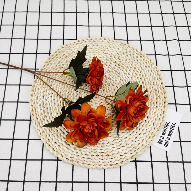 Nueva flor artificial 3-cabeza daliju boda carretera plomo Nordic Home Hotel falso flor Decoración Accesorios de tiro DIY