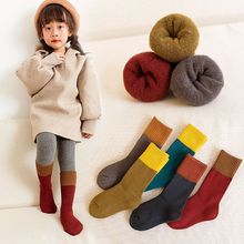 韩国儿童厚袜子冬季加厚纯棉长筒中筒袜毛圈男女童加绒堆堆袜高筒
