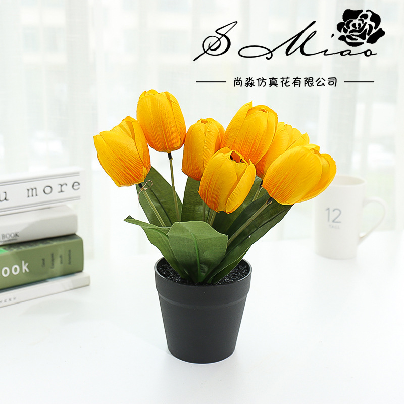 Flor artificial de siete cabezas tulipán bonsai decoración interior creativa flor artificial suministro directo de fábrica entrega de una pieza artificial planta verde image 3