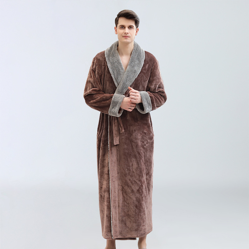 Amazon Flannel Nightgown for Autumn and Winter Thickened Lengthened Couple's Cross-border Men's Bathrobe Home Clothes