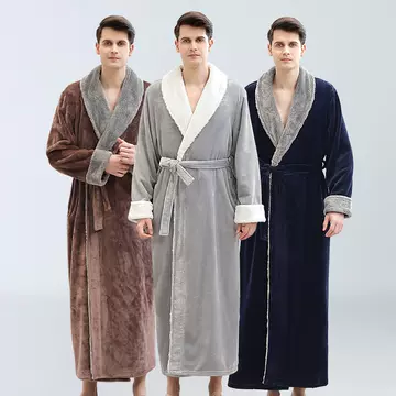 Amazon Flannel Nightgown for Autumn and Winter Thickened Lengthened Couple's Cross-border Men's Bathrobe Home Clothes - ShopShipShake