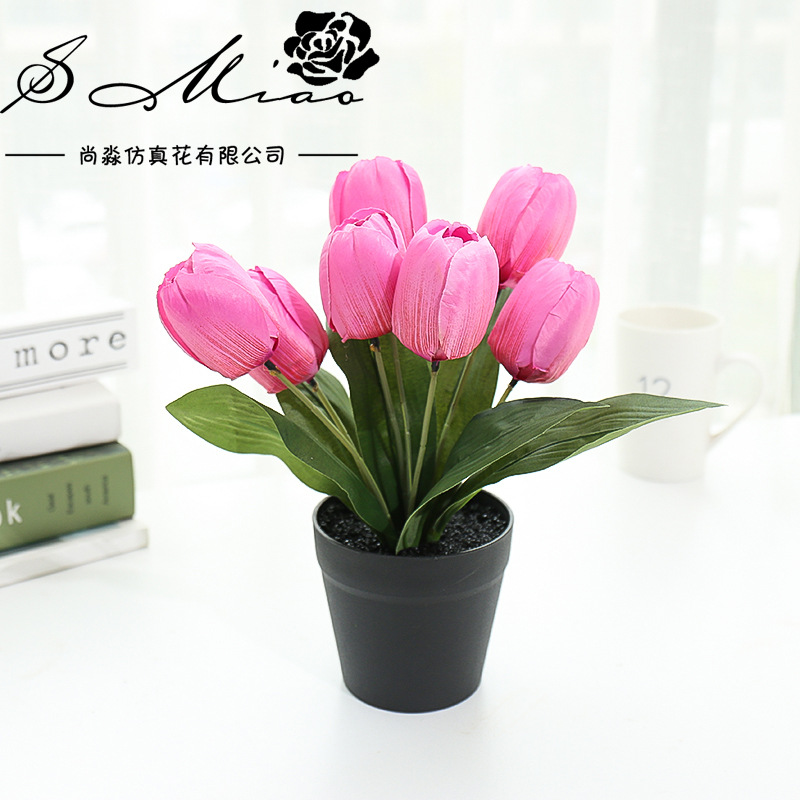 Flor artificial de siete cabezas tulipán bonsai decoración interior creativa flor artificial suministro directo de fábrica entrega de una pieza artificial planta verde image 8