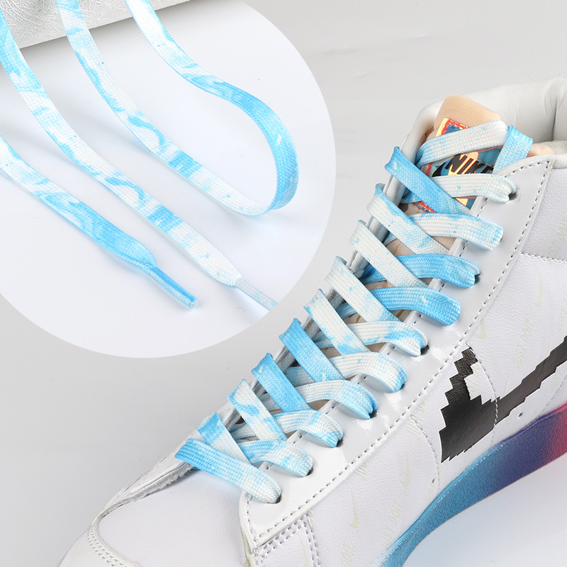 Colorido impreso corbata teñida cordones personalidad aj1 8mm de doble capa plana deportes zapatos blancos ins moda floración cordones