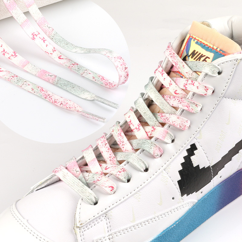 Colorido impreso corbata teñida cordones personalidad aj1 8mm de doble capa plana deportes zapatos blancos ins moda floración cordones