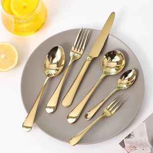 Silver mink Tony 304 stainless steel knife and fork spoon suit gift main meal spoon Western food golden steak tableware