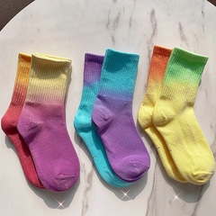 23新款春夏冬糖果色漸變兒童襪子網紅亮色系個性拼色扎染童襪批發